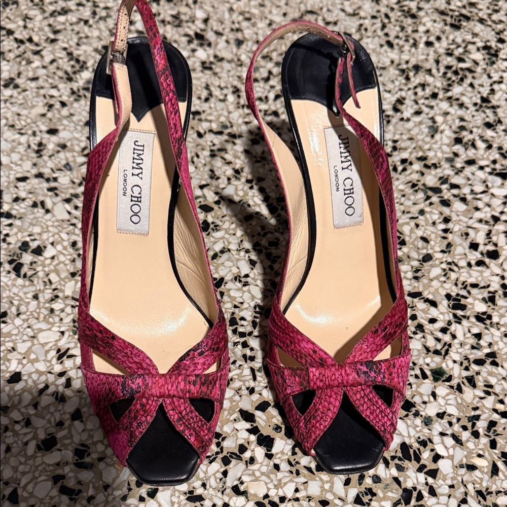 Jimmy Choo Fuchsia and Black Slingback Heels